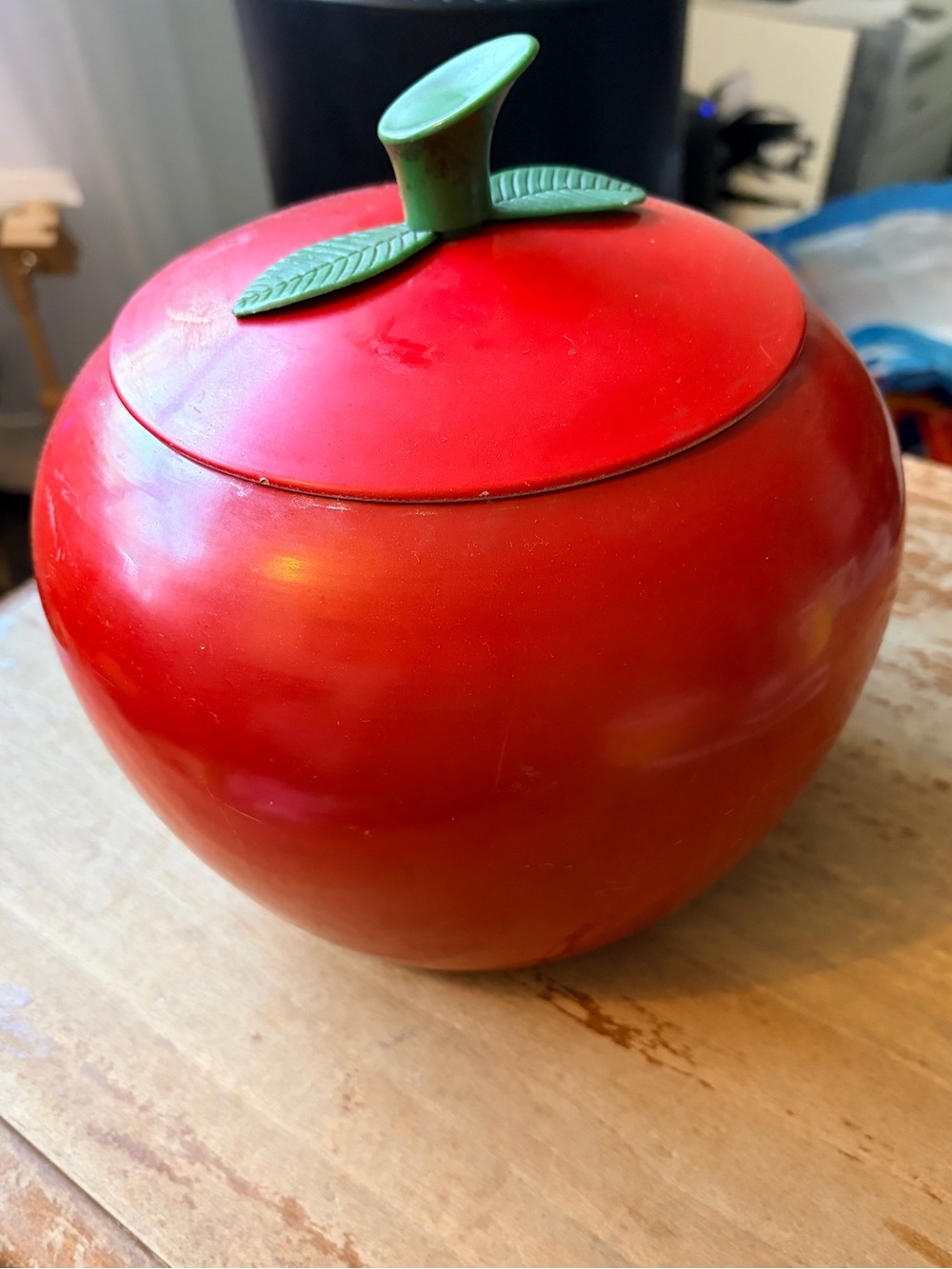Vintage Red Apple Aluminum Cookie Jar Canister Retro Kitchen Decor